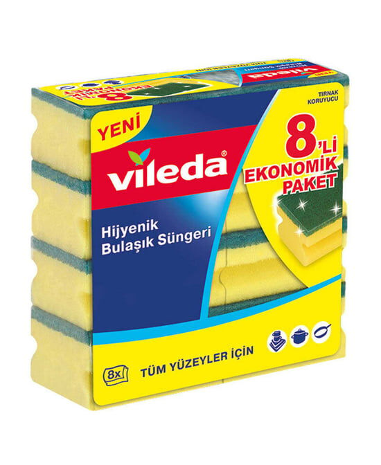 Sünger Oluklu Vileda 8'li Yeşil Antibakteriel