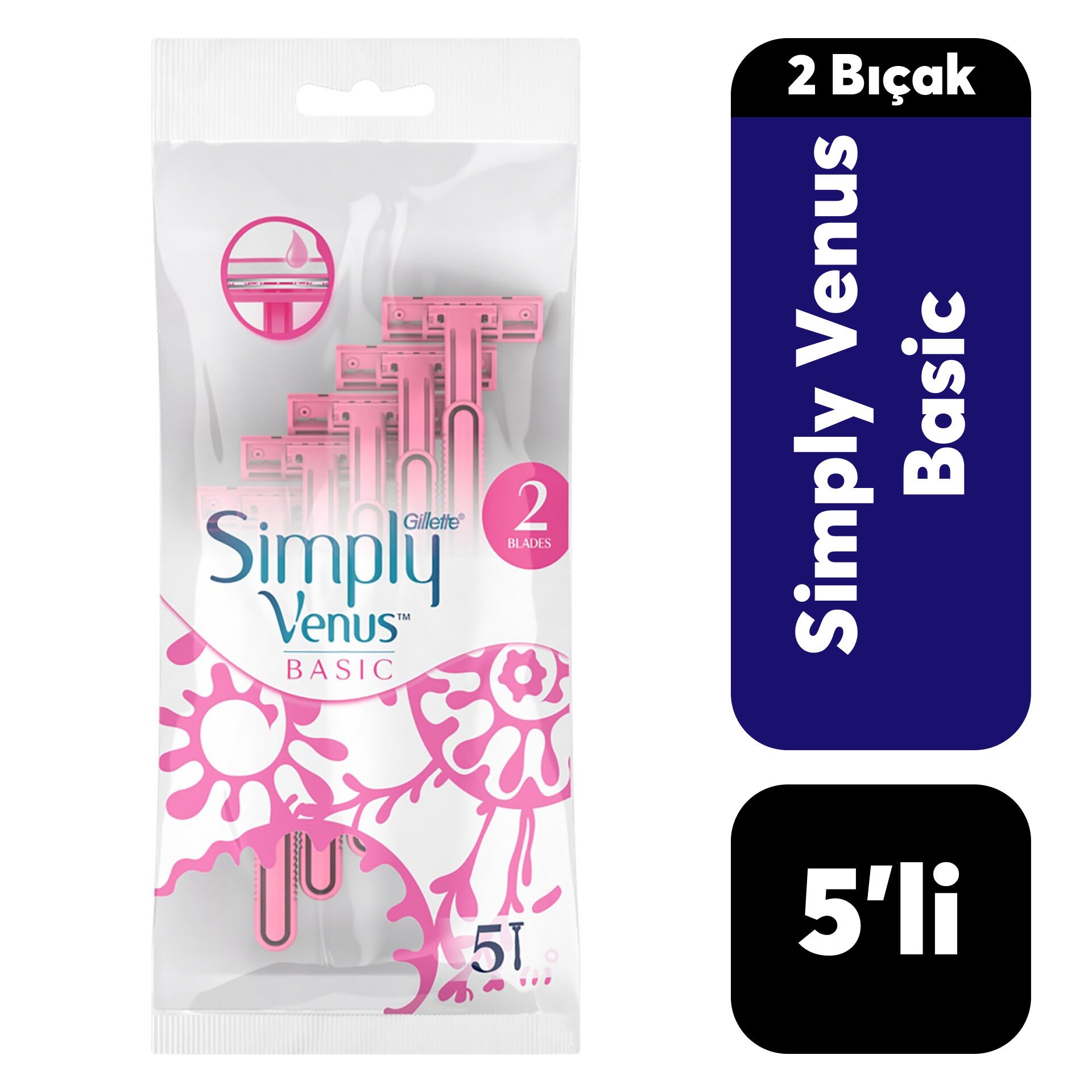 Poşet Gillette Venüs Poşet Simple 2 Bıçak 5’li Yedek