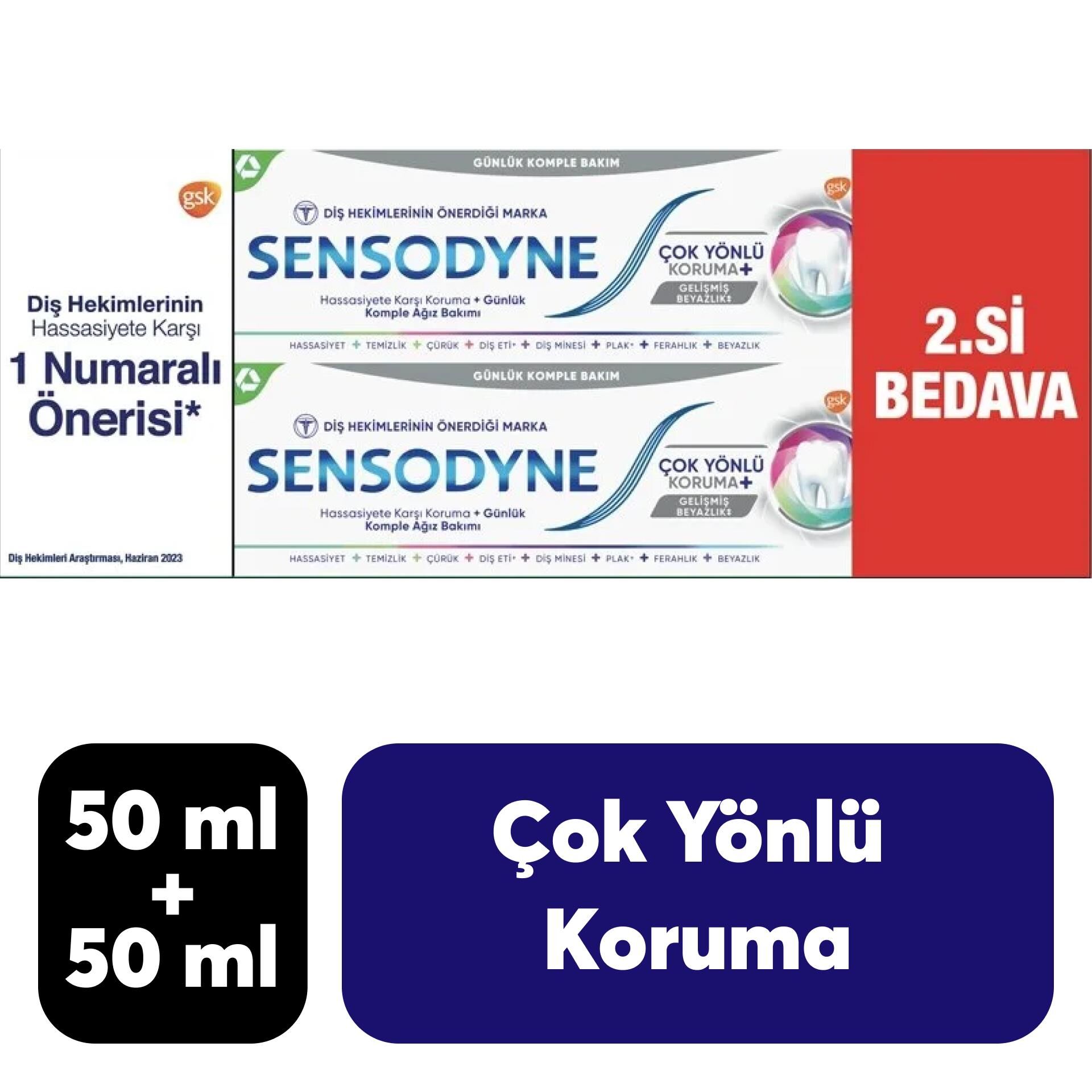 Diş Macunu Sensodyne 1+1 50 ml Çok Yönlü Koruma