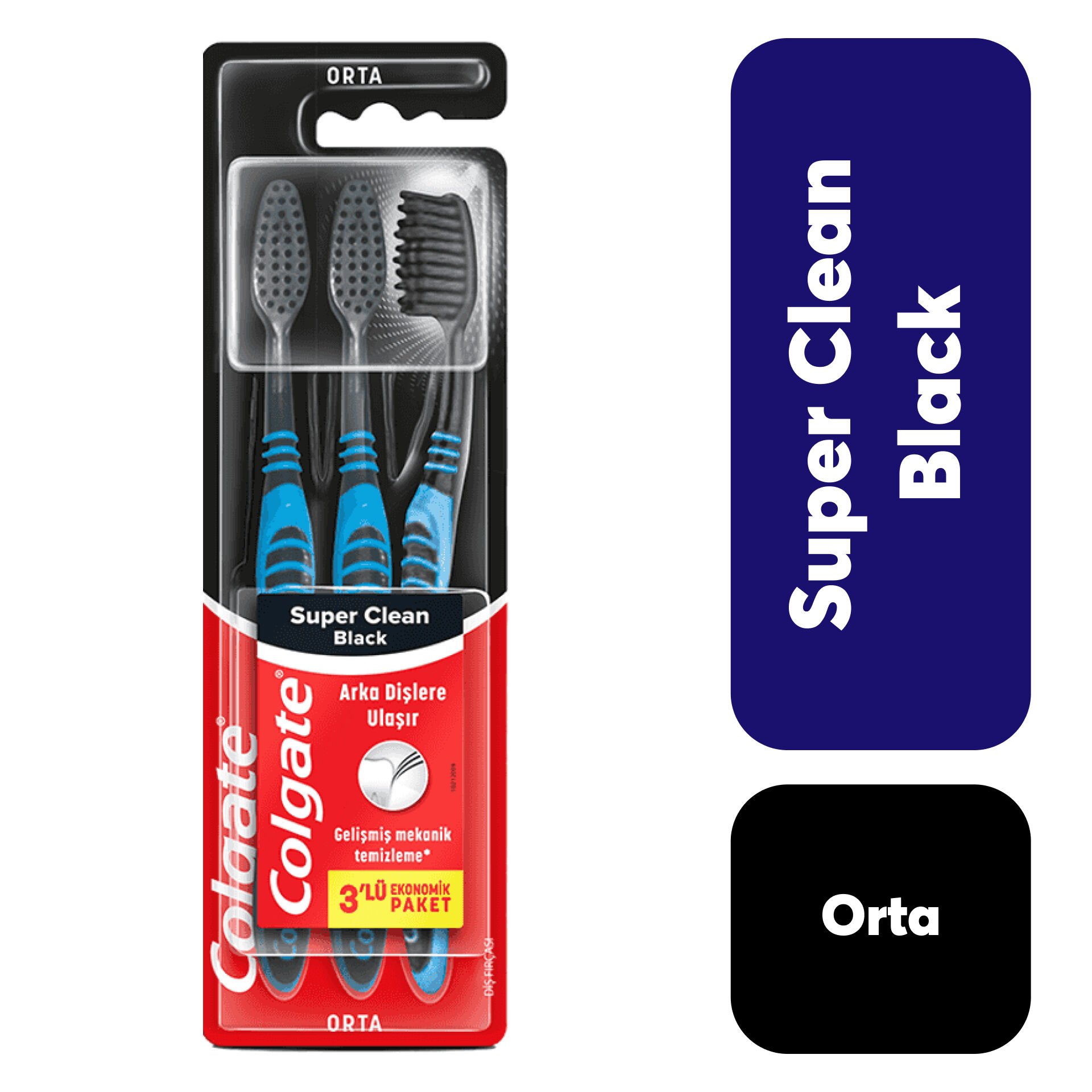 Diş Fırçası Colgate 3'lü Clean Black Orta