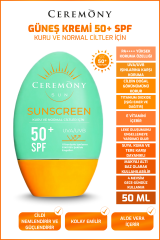 .Ceremony Uva-uvb Yüksek Koruma Doğal Görünümlü Hızlı Emilen 50 Spf Güneş Kremi Kuru Ve Normal Ciltler 50ml