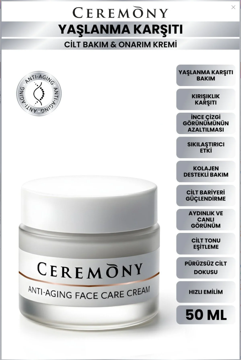 Ceremony Anti-Aging Yaşlanma Karşıtı,Kırışıklık Giderici Yüz Bakım Kremi 50 ml
