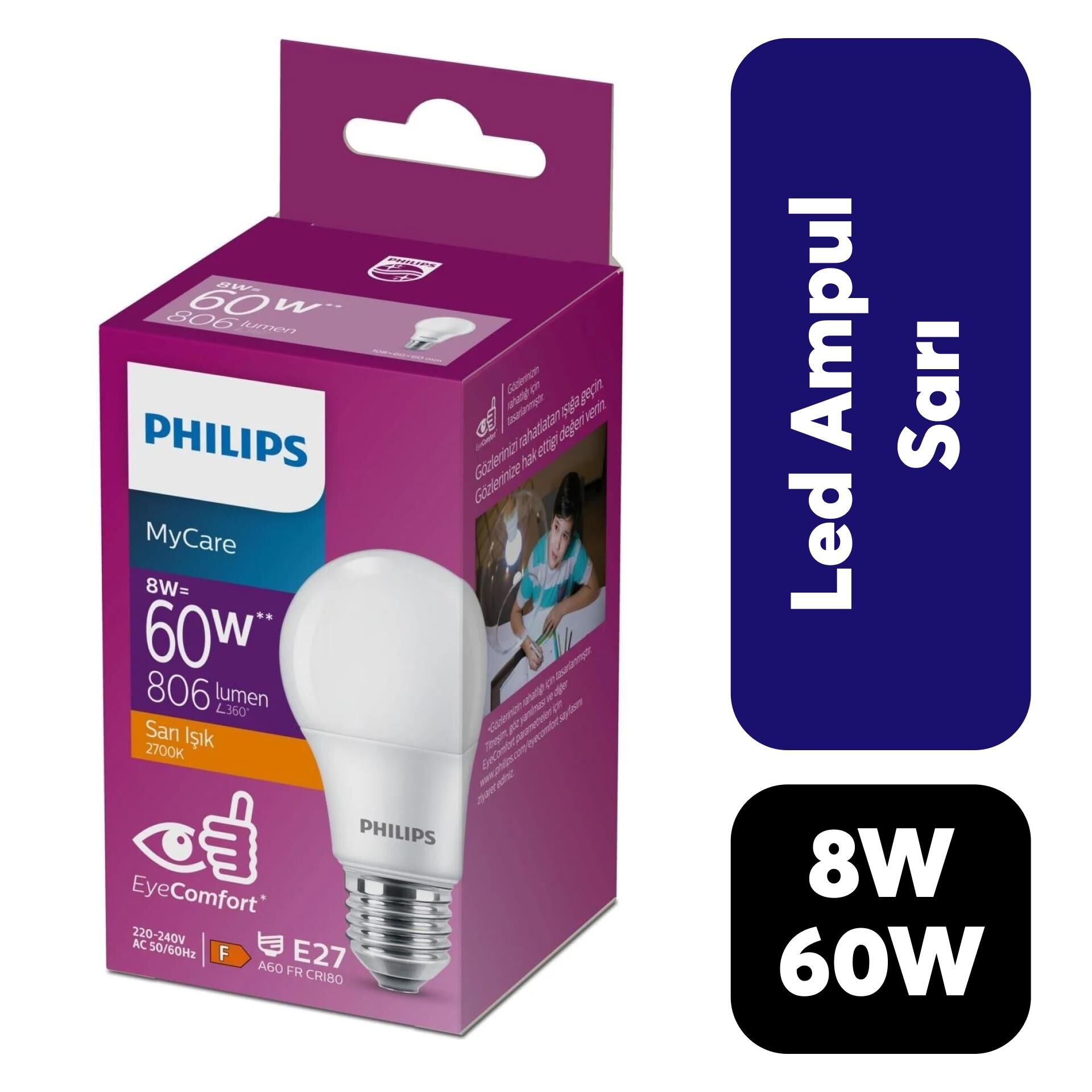 Ampul Philips MyCare 60w Sarı Işık E27