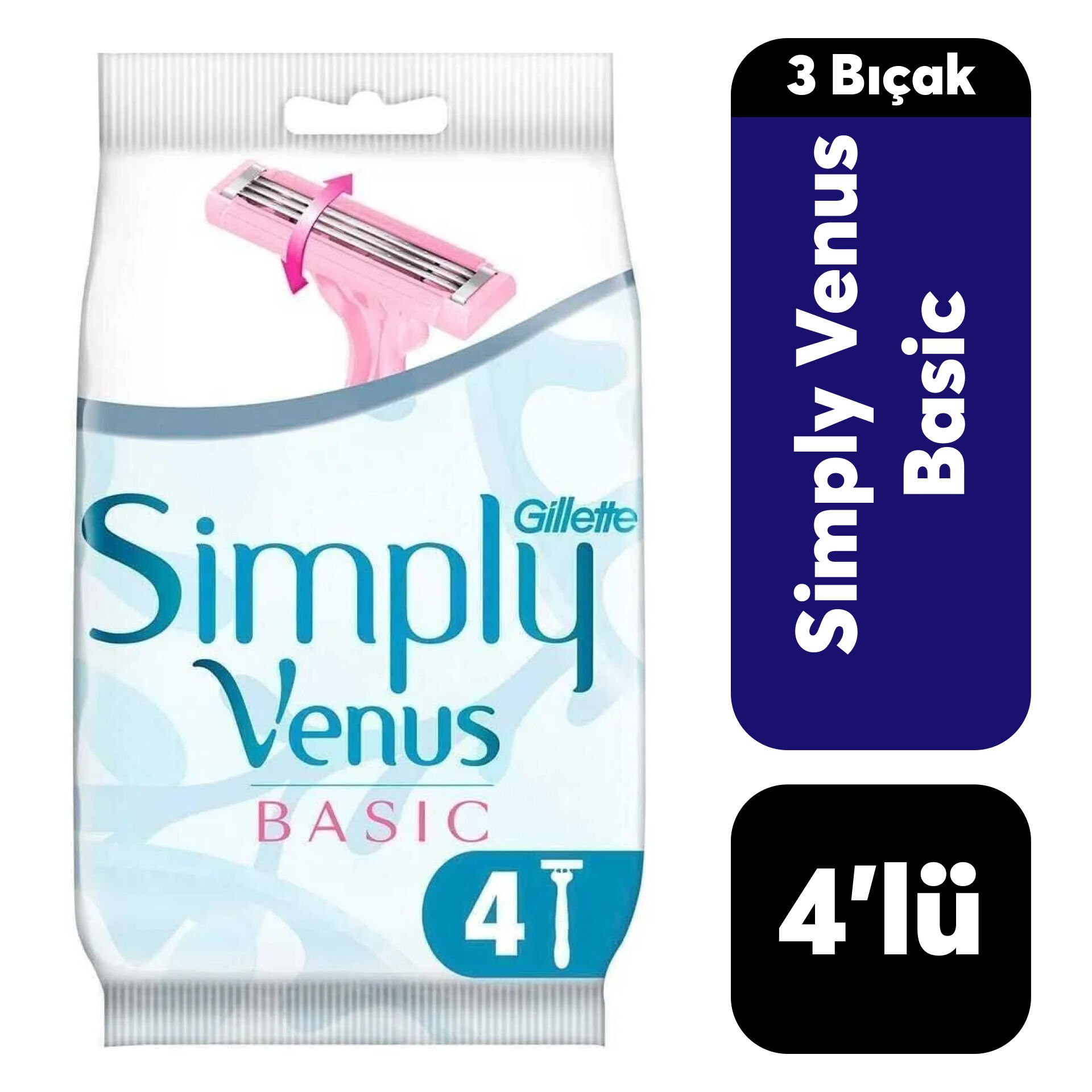 Poşet Gillette Venüs Poşet Simple 3 Bıçak 4’lü