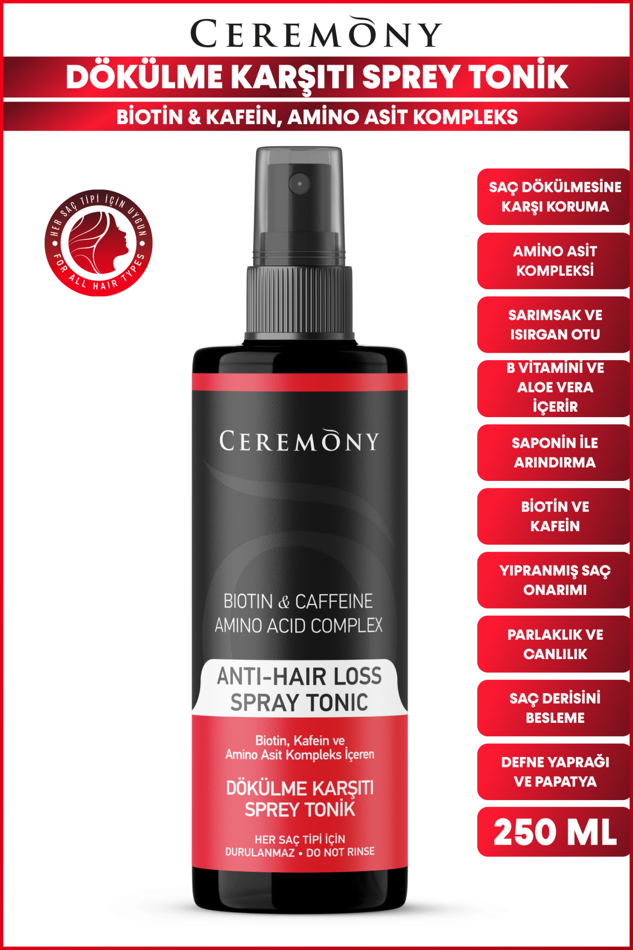 .Ceremony 250 ml Saç Toniği  Dökülme Karşıtı
