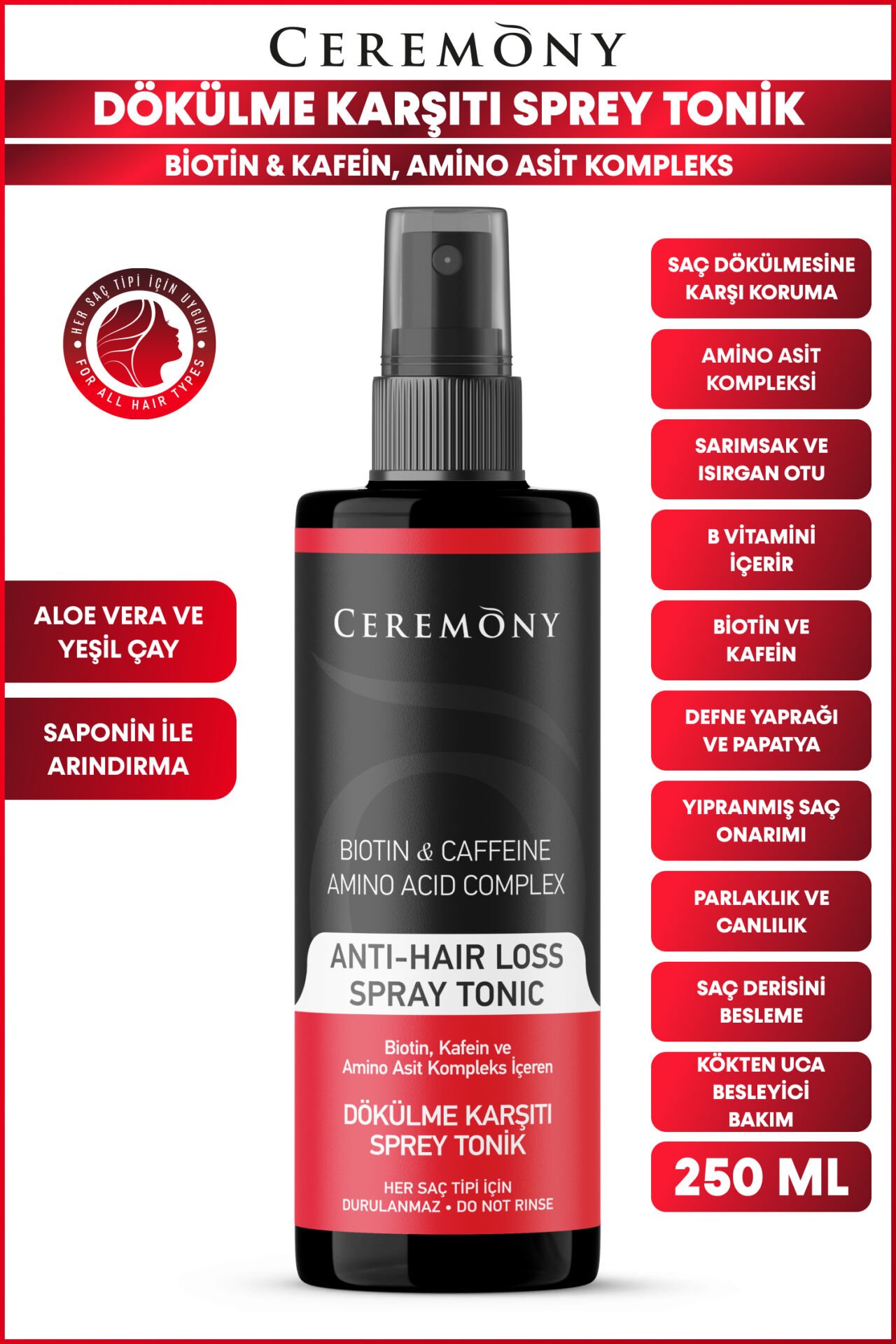.Ceremony 250 ml Saç Toniği  Dökülme Karşıtı