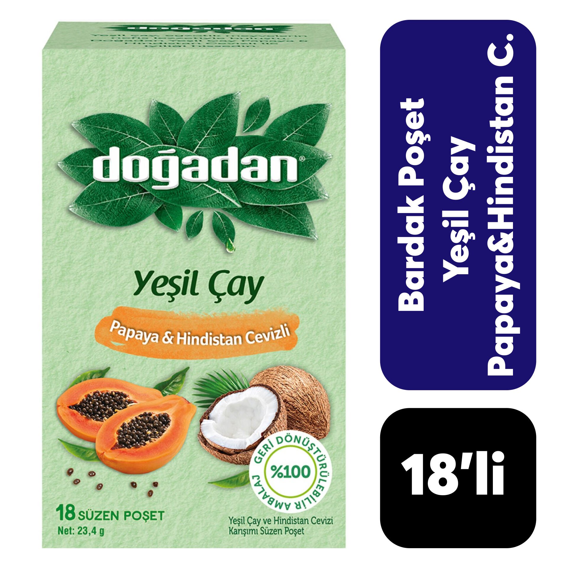 .Doğadan 18’li Yeşil Çay Papaya & Hindistan Cevizi