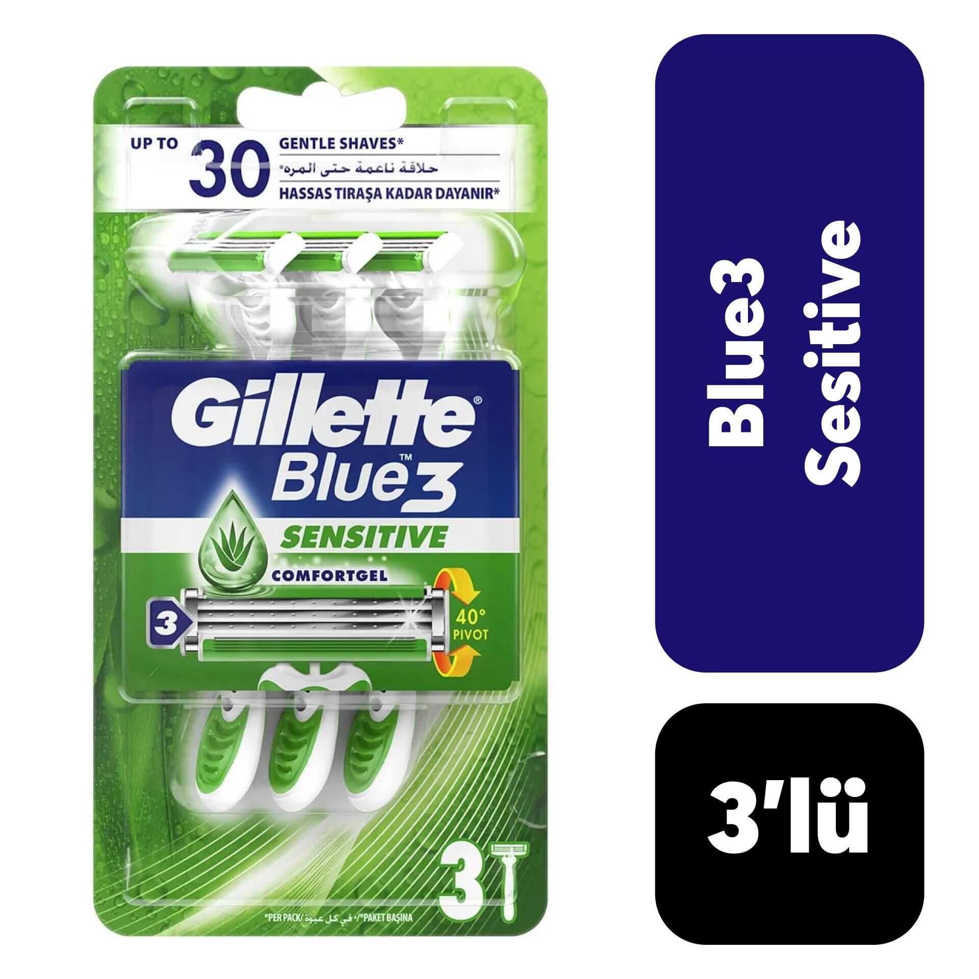 Gillette Blue3 Sensitive Kullan At Tıraş Bıçağı 3'lı