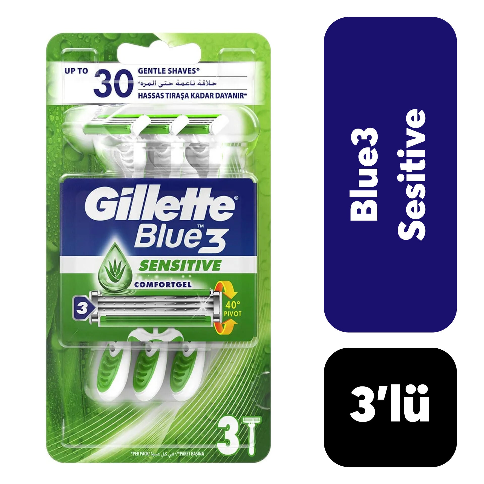 Poşet Gillette Blue3 Sensitive Kullan At Tıraş Bıçağı 3'lı