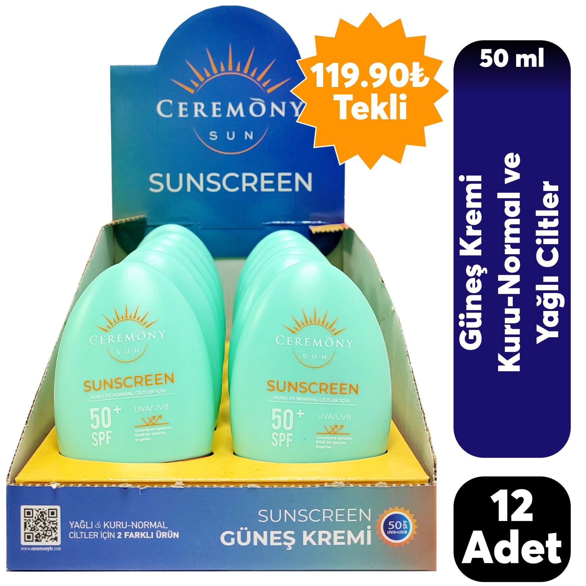 ....Ceremony 50 Spf Güneş Kremi 50 ml Yağlı Ciltler 6'lı + Kuru ve Normal Ciltler 6'lı