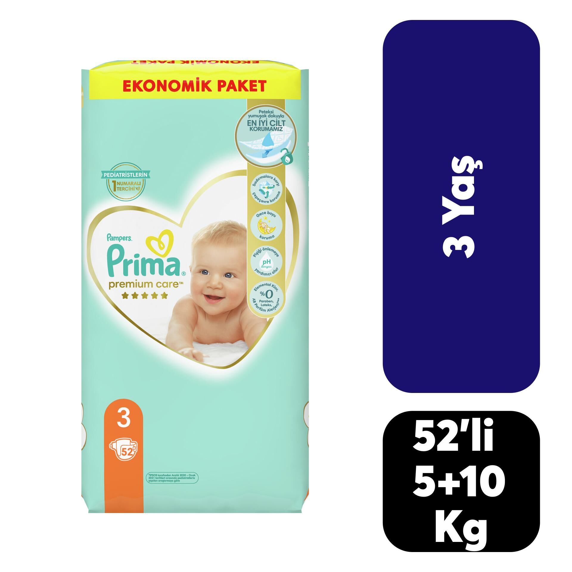Prima Premium Care 3 Numara 6-10 KG 52'li
