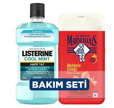 Listerine Ağız Bakım Suyu Cool Mint 250 ml ve Duş Jeli Çilek 250 ml Seti