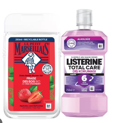 Listerine Total Care Hafif Tat Alkolsüz 250 Ml + Le Petit Marseillais Çilek 250 ml