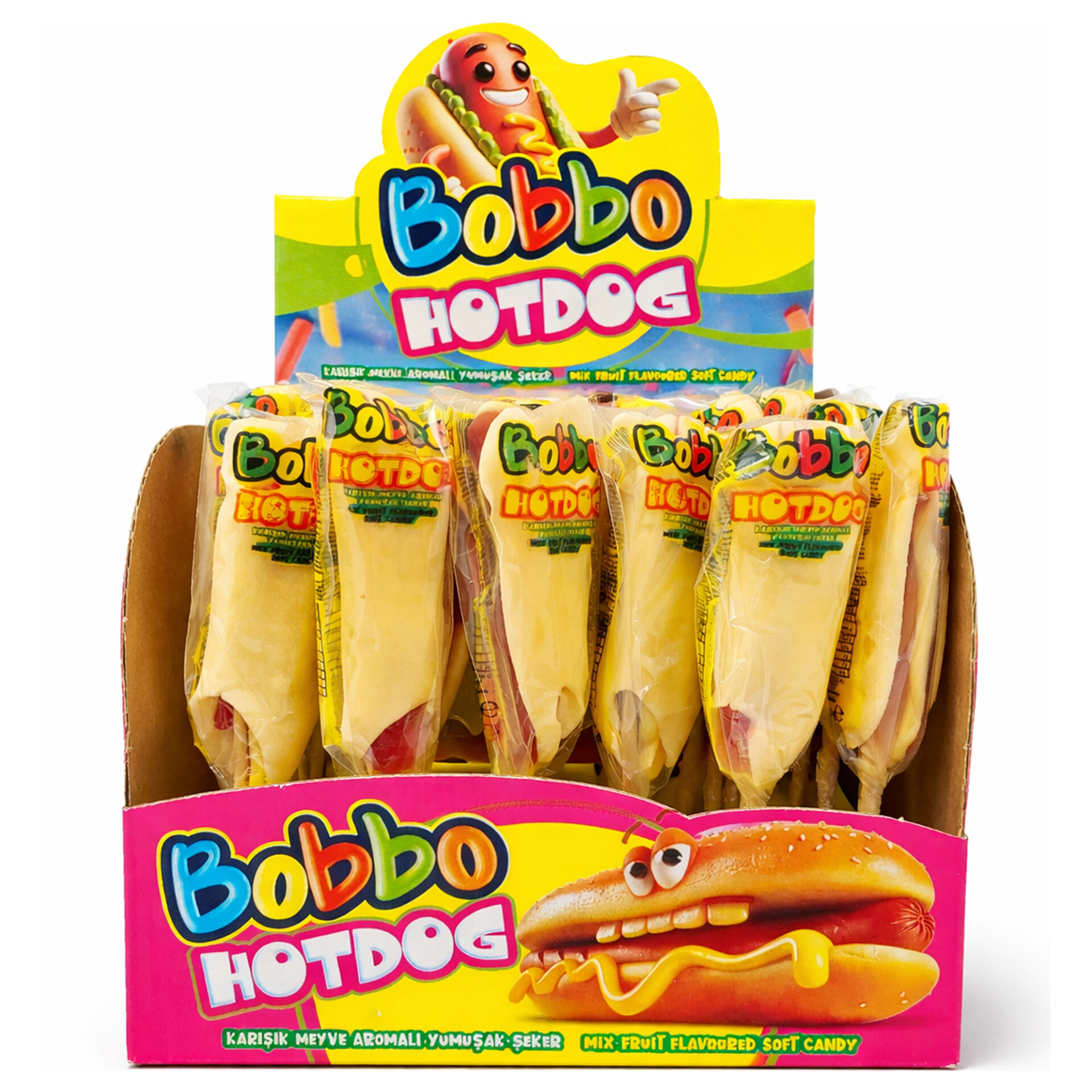 ..Bobbo HotDog Meyve Aromalı Yumuşak Şeker 24'Lü