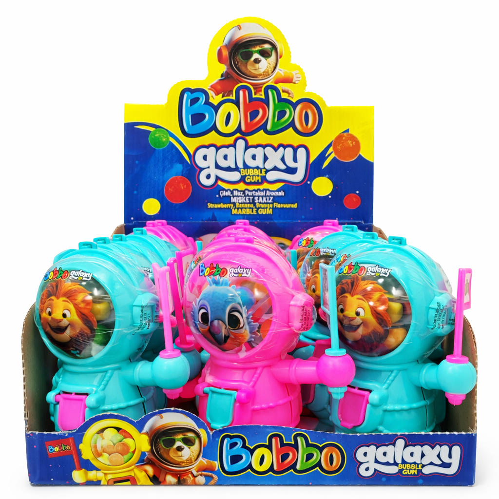 Bobbo Galaxy Çilek-Muz-Portakal Aromalı Misket Sakız 12'Li