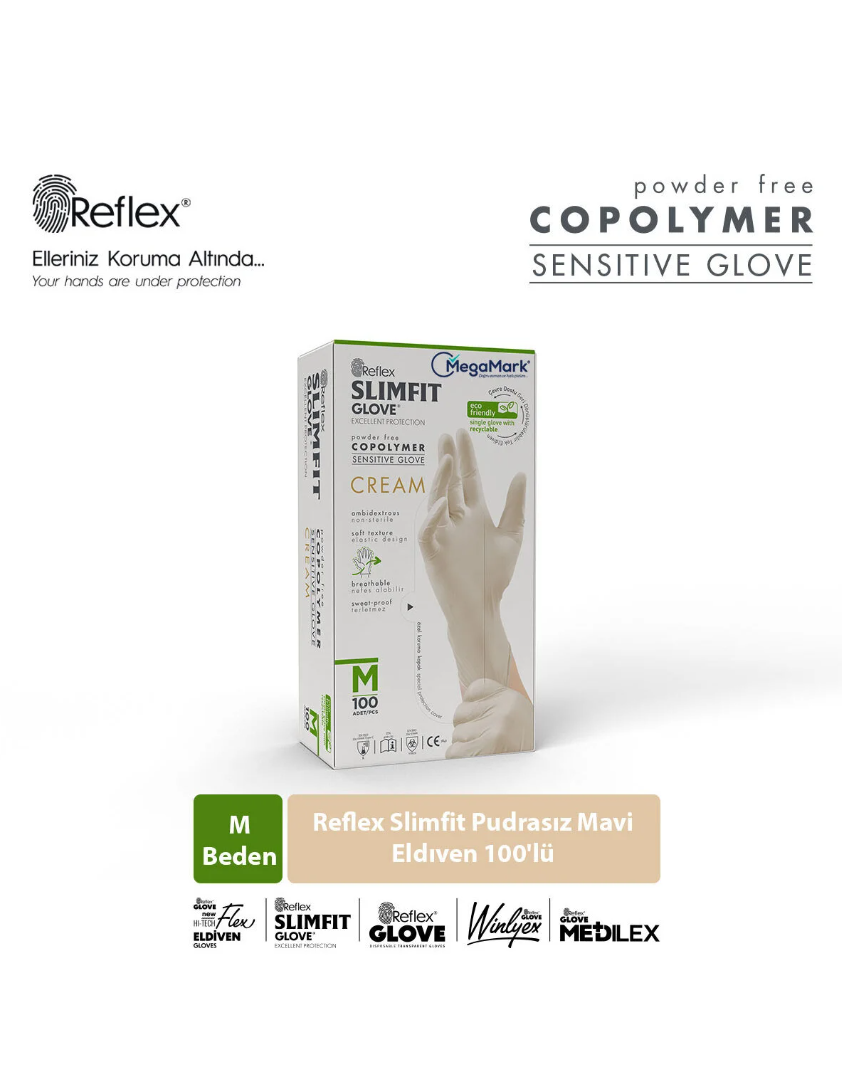 Reflex Pudrasız Muayene Eldiveni Cream M 100lü