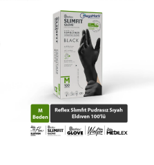 Reflex Pudrasız Muayene Eldiveni Siyah M 100'lü