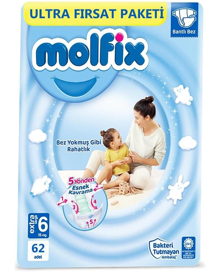 Molfix Bantlı Bebek Bezi 6 Numara 62 Adet 15+