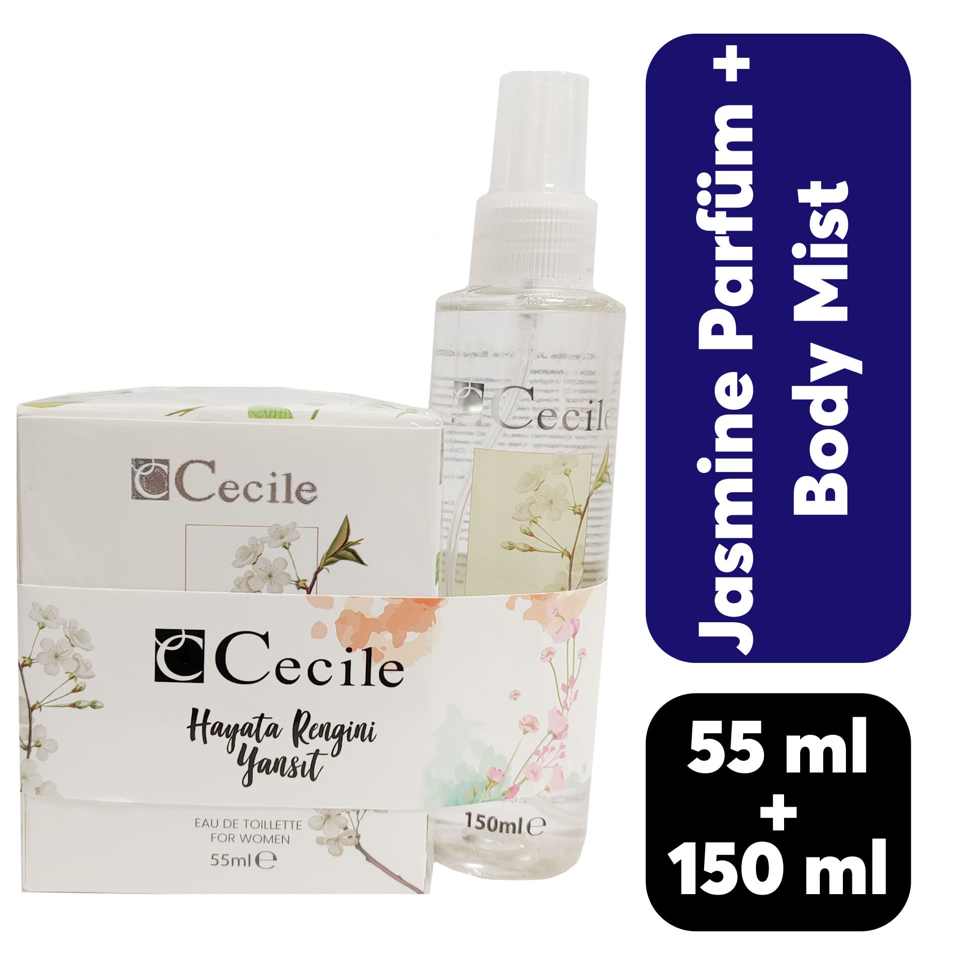 Kofre Kadın Cecile Parfüm 55 ml + 150 ml Body Mist Jasmine