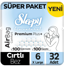Sleepy Bio Natural Premium Plus Airbag Comfort Süper Paket Bebek Bezi 6 Numara Xlarge 32 Adet