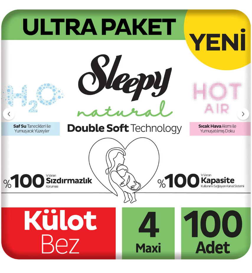 Sleepy Natural Double Soft Ultra Paket Külot Bez 4 Numara Maxi 100 Adet