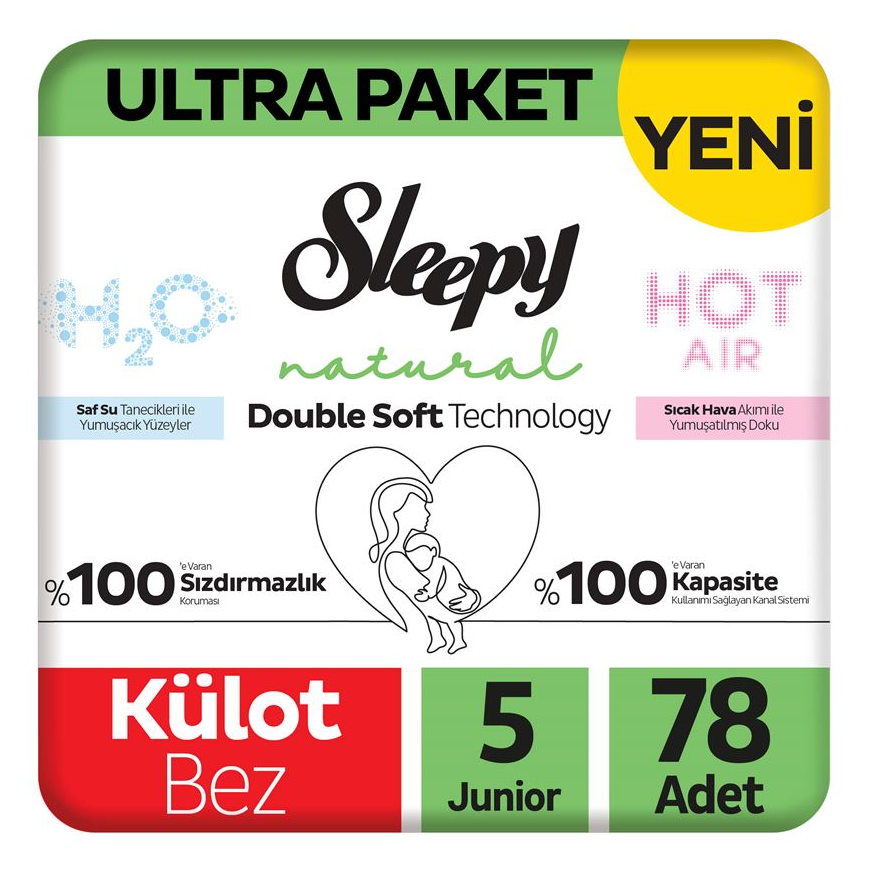 Sleepy Natural Double Soft Ultra Paket Külot Bez 5 Numara Junior 78 Adet