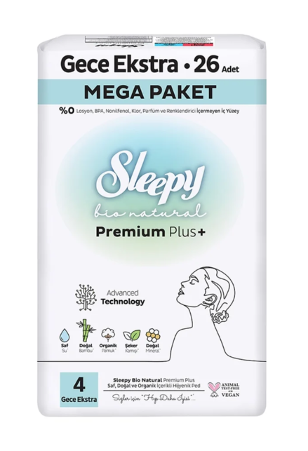 Sleepy Bio Natural Mega Gece Extra Hijyenik Ped 26'lı