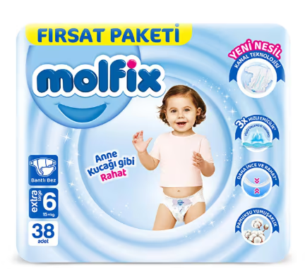 Molfix Bebek Bezi 6 Beden 38 Adet 15+