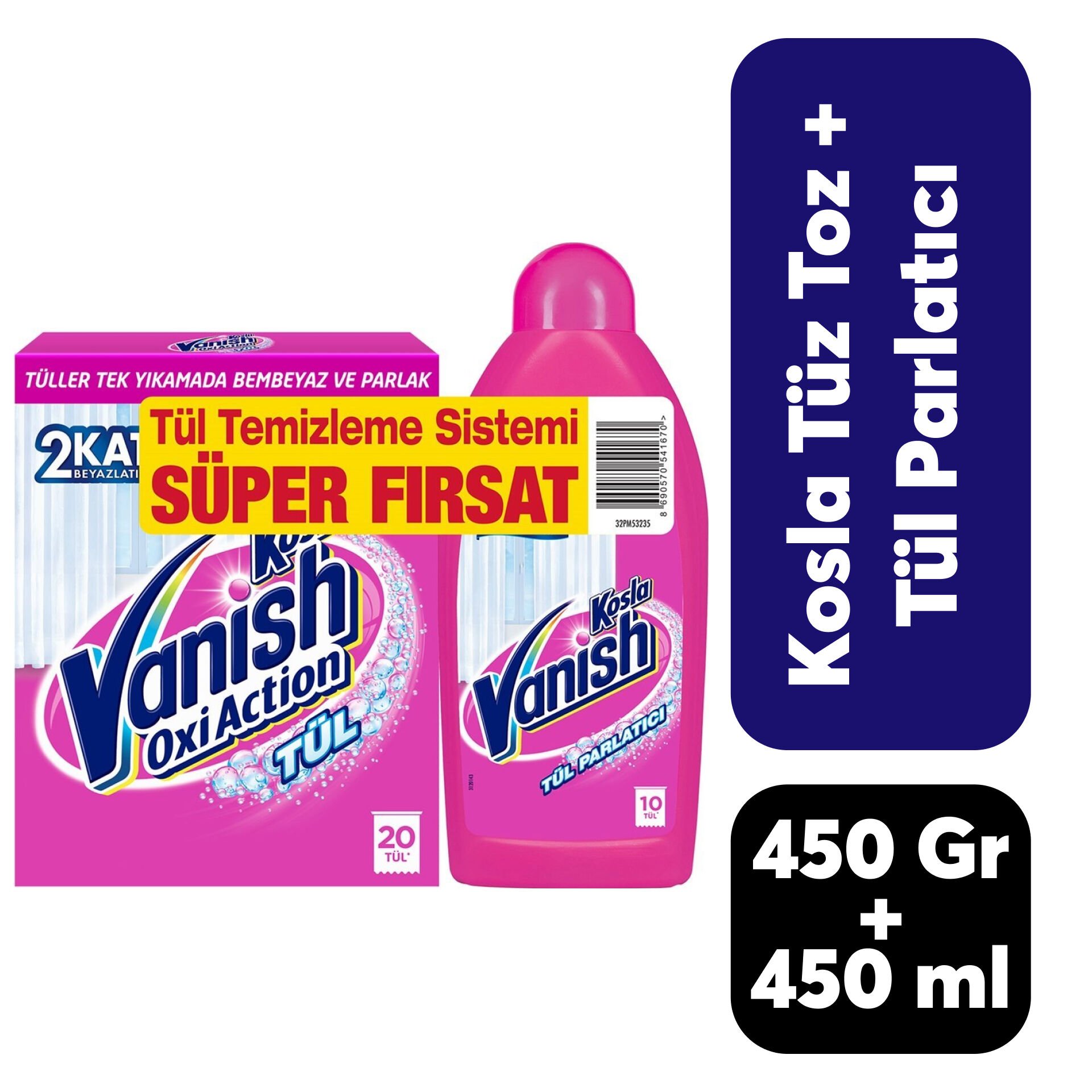 Toz Deterjan Tül Vanish 450 gr + 450 ml Tül Parlatıcı Pembe