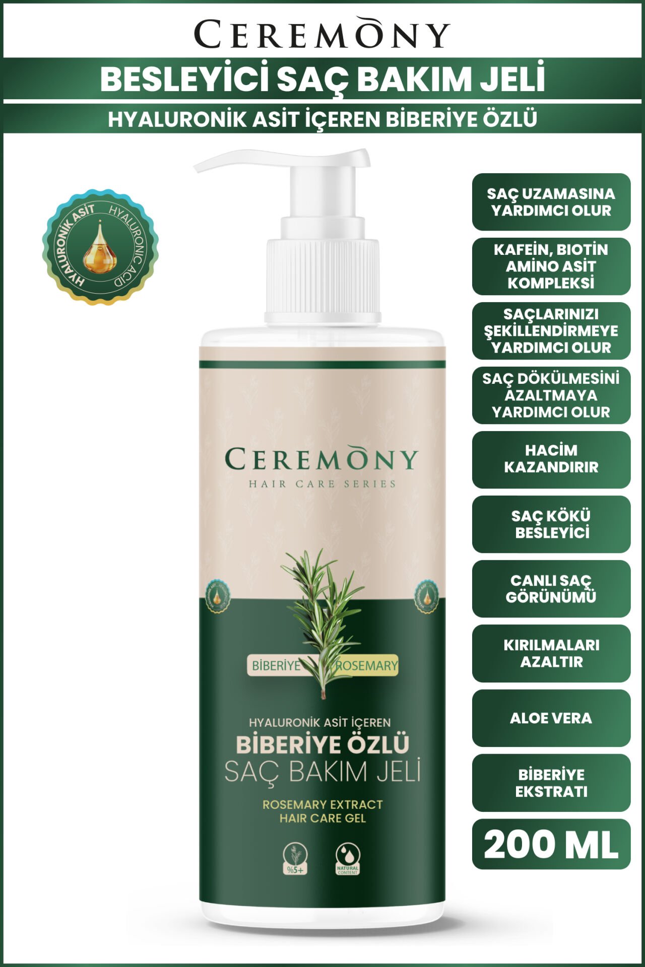 .Ceremony Saç Uzatma Etkili Biberiye Bakım Jeli 200 ml