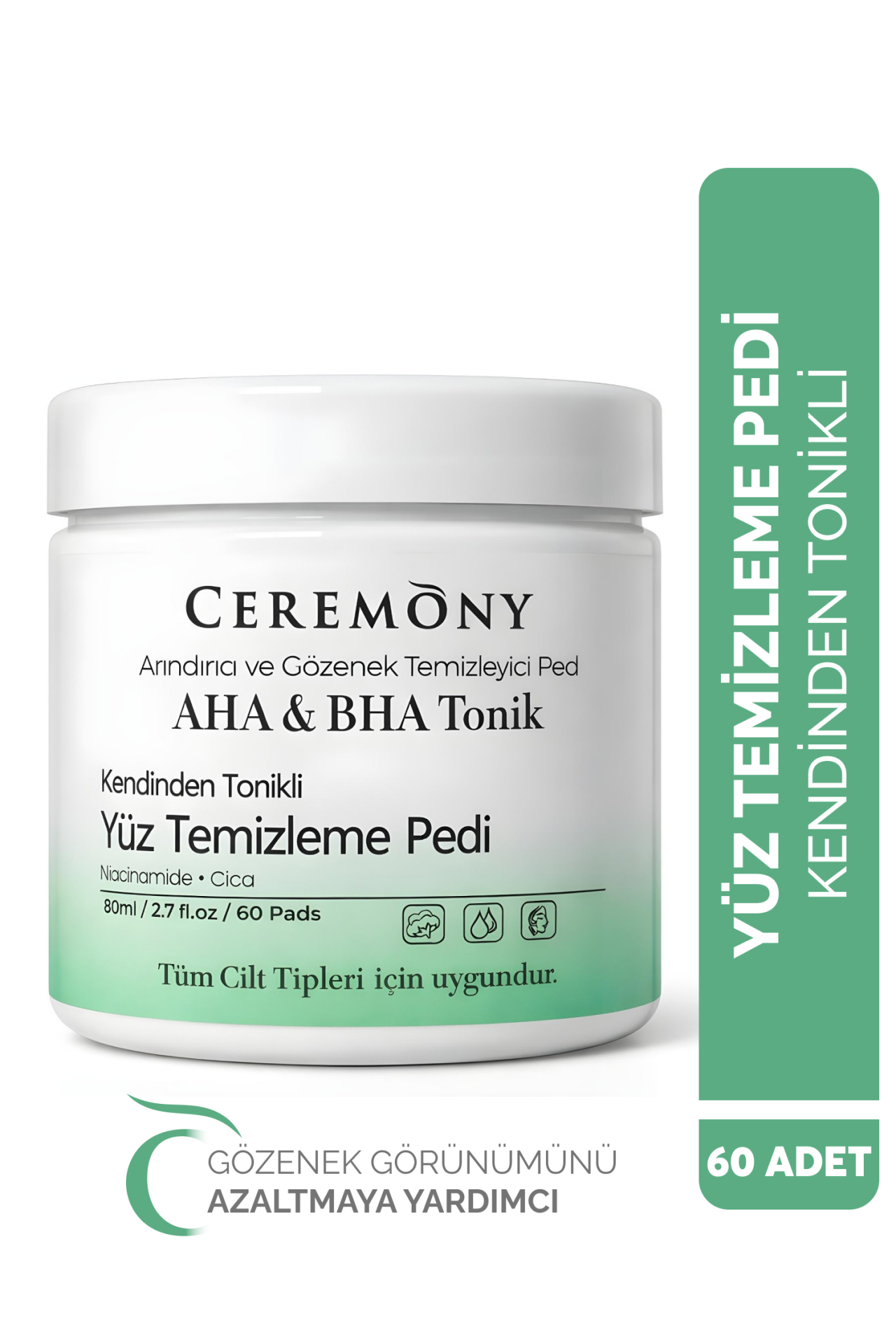 .Ceremony Niacinamide Tonik Ped 60 Adet | Siyah Nokta & Gözenek Temizleyici Cica